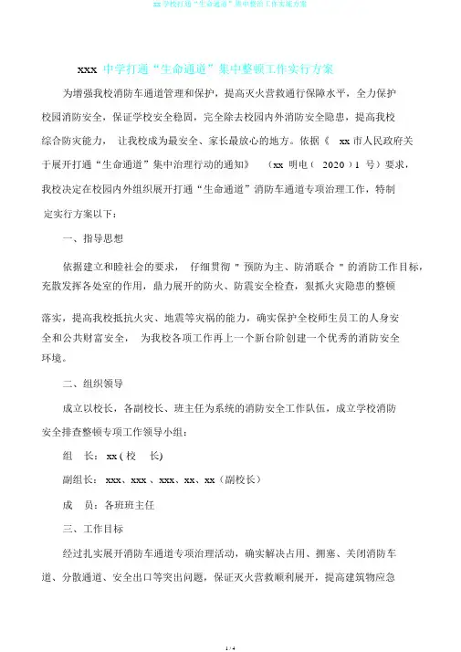xx学校打通“生命通道”集中整治工作实施方案