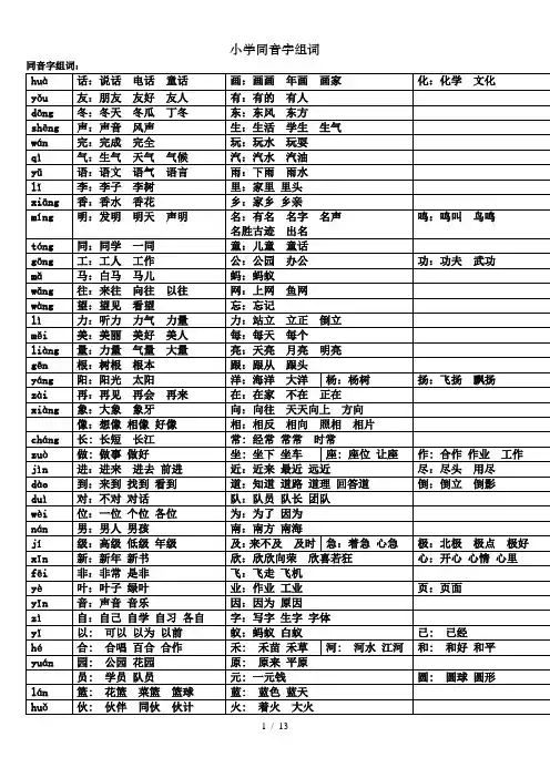 小学同音字组词