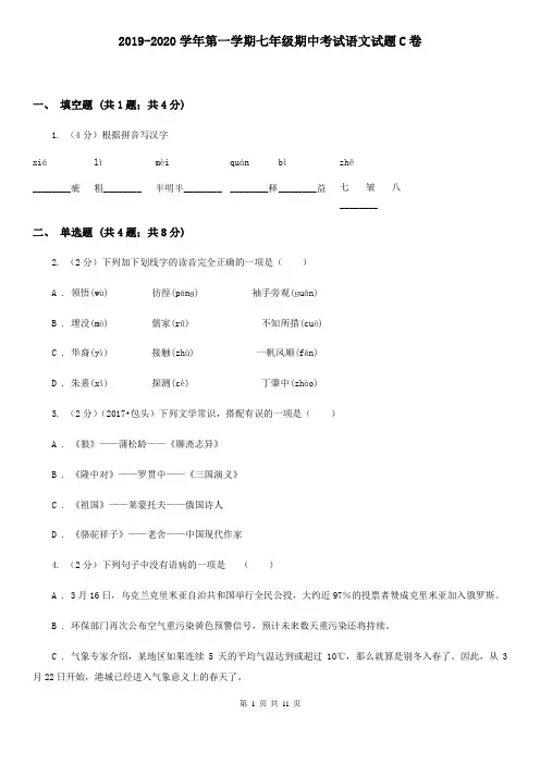 2019-2020学年第一学期七年级期中考试语文试题C卷
