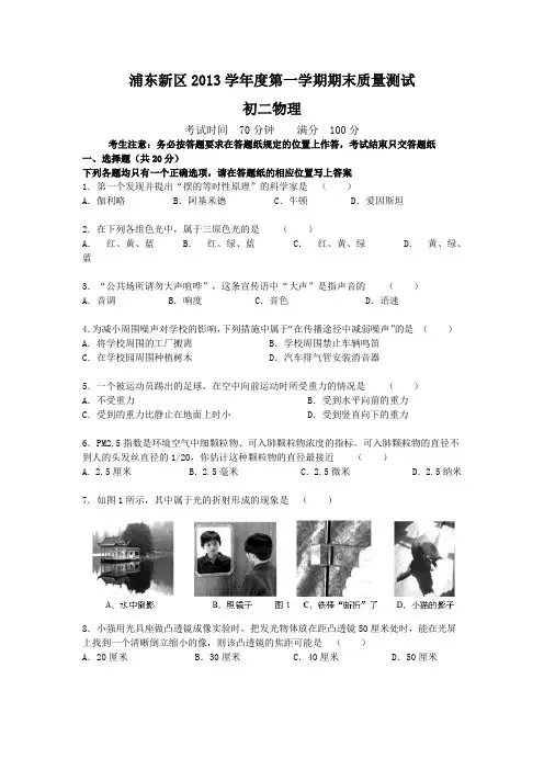 浦东新区2013学年度第一学期期末质量测试