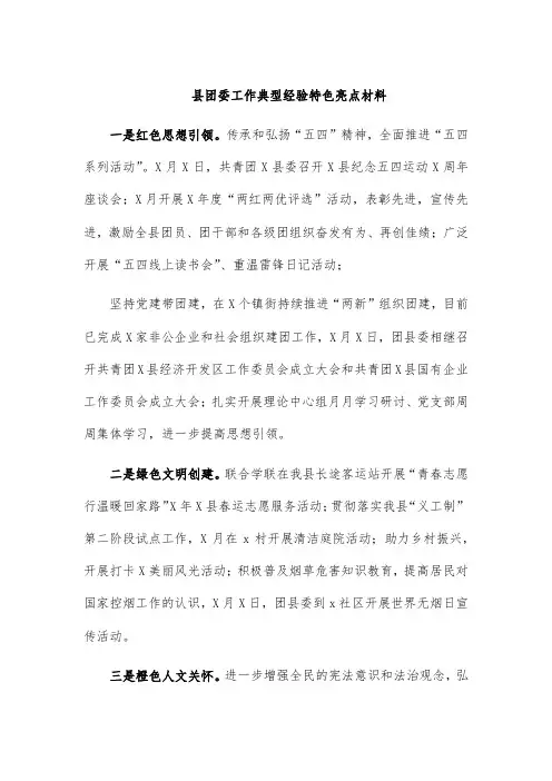 县团委工作典型经验特色亮点材料