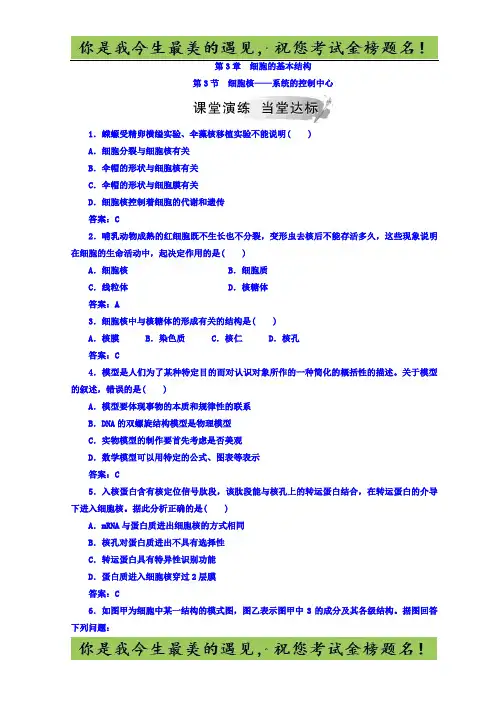 人教版高中生物必修一检测：第3章 第3节 细胞核——系统的控制中心 