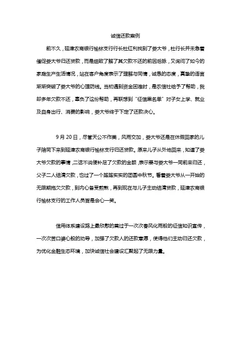诚信还款案例