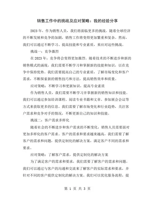 销售工作中的挑战及应对策略：我的经验分享