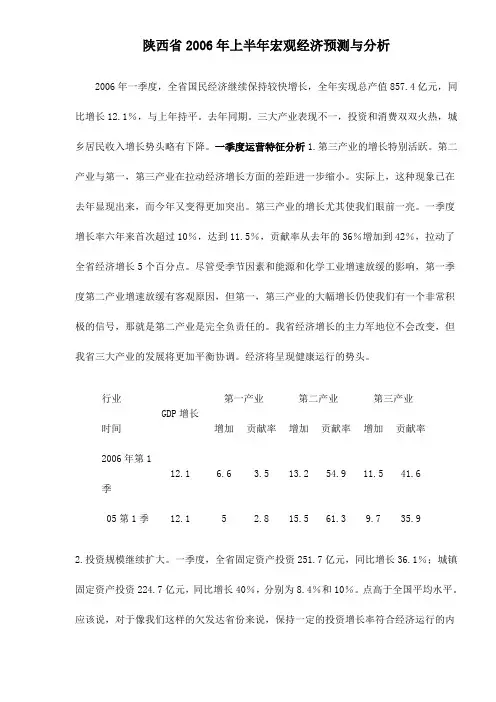 2006年上半年陕西省宏观经济预测分析
