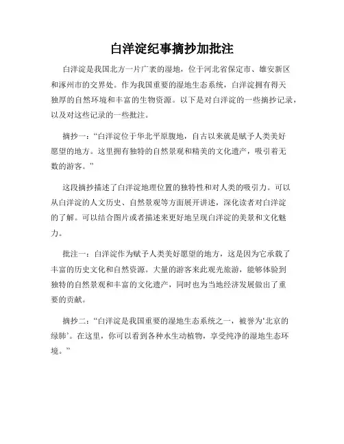 白洋淀纪事摘抄加批注