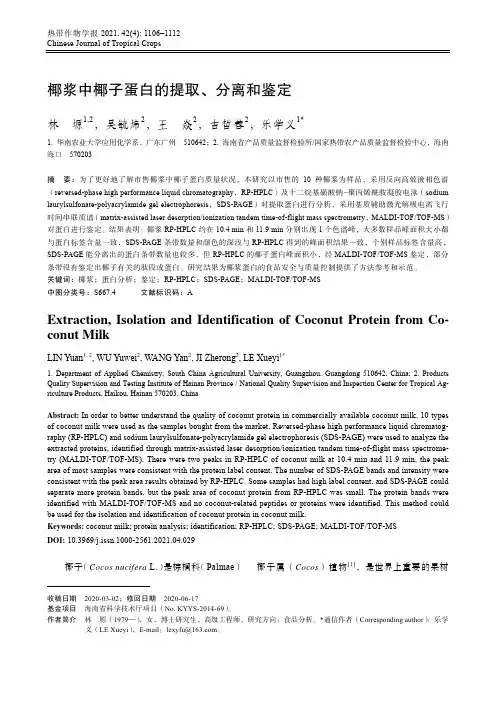 椰浆中椰子蛋白的提取、分离和鉴定