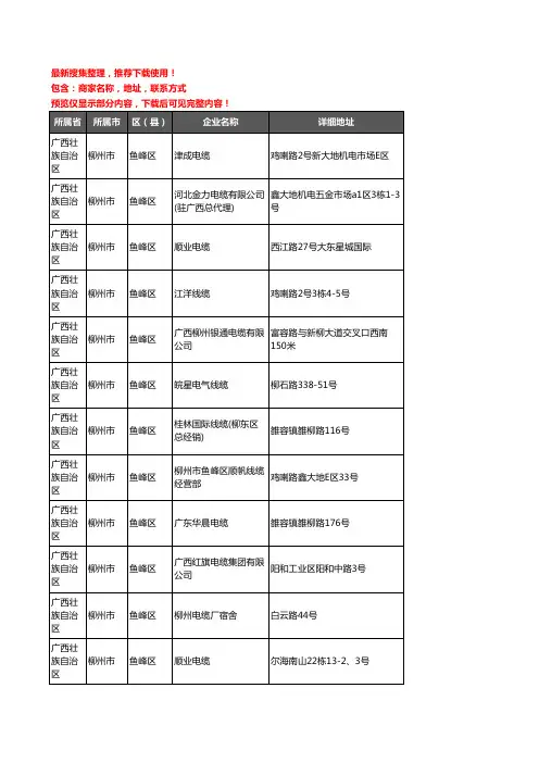 新版广西壮族自治区柳州市鱼峰区电线电缆企业公司商家户名录单联系方式地址大全15家
