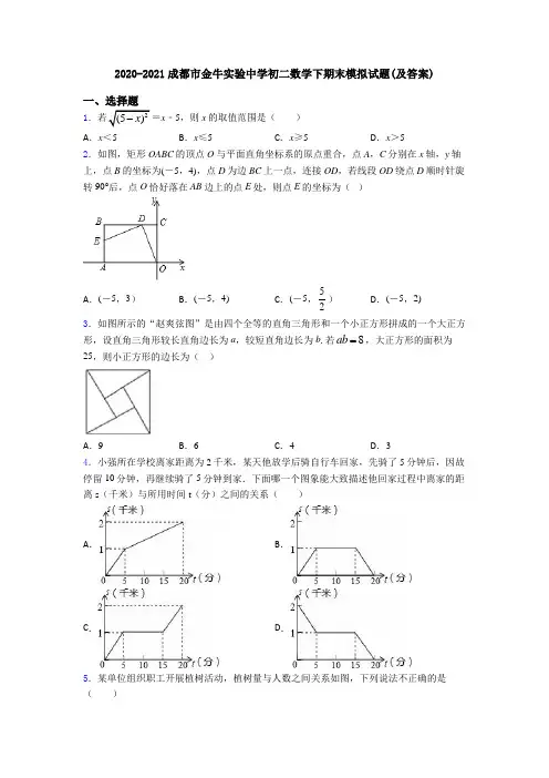 2020-2021成都市金牛实验中学初二数学下期末模拟试题(及答案)