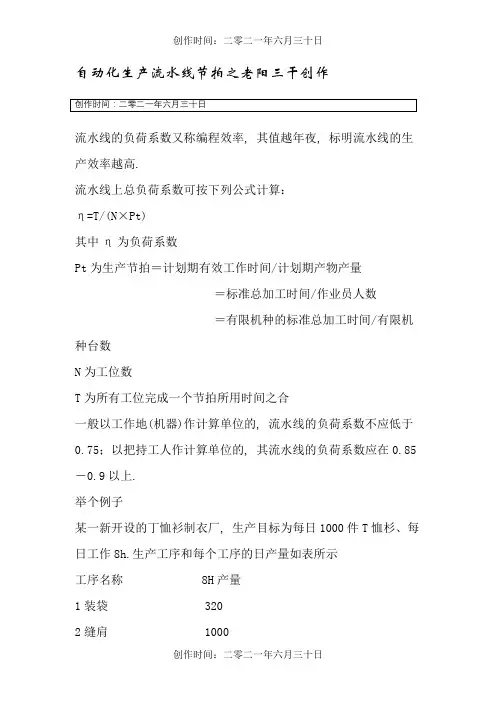 自动化生产流水线节拍、设备利用率计算