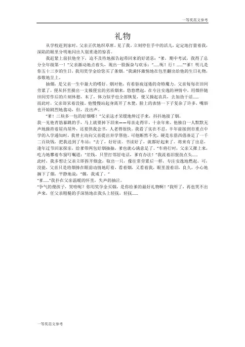 【一等奖范文】初中作文：礼物
