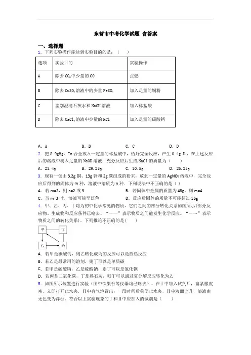 东营市中考化学试题 含答案
