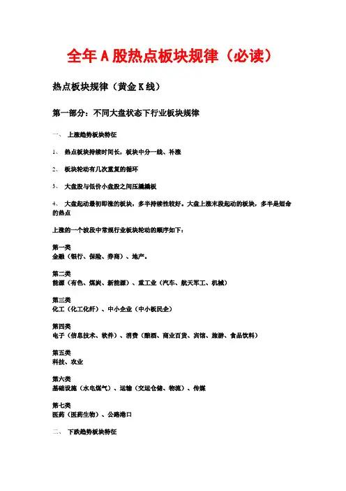 全年A股热点板块规律(必读)