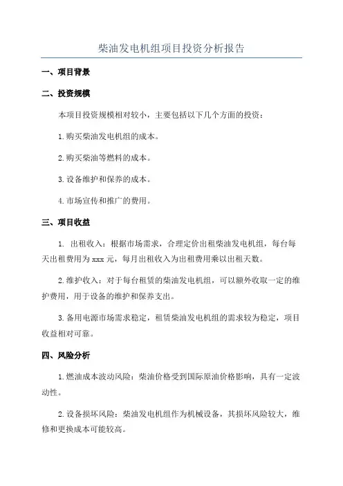 柴油发电机组项目投资分析报告