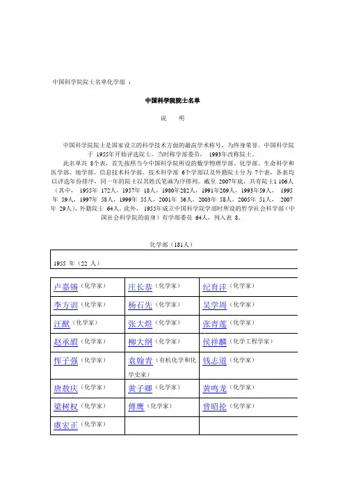 中国科学院院士名单化学部