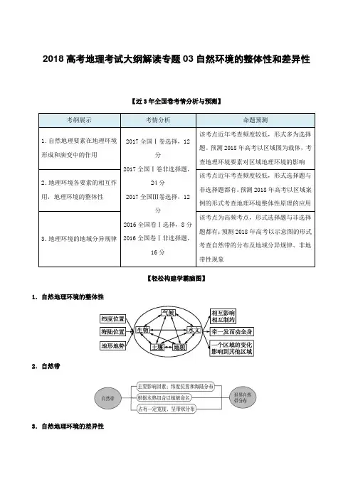 2018高考地理考试大纲解读专题03自然环境的整体性和差异性