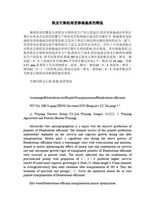 铁皮石斛组培苗移栽基质的筛选