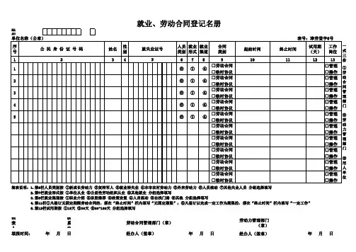 天津就业、劳动合同登记名册_6号表