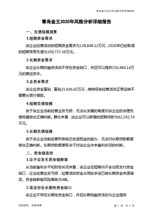 青岛金王2020年财务风险分析详细报告