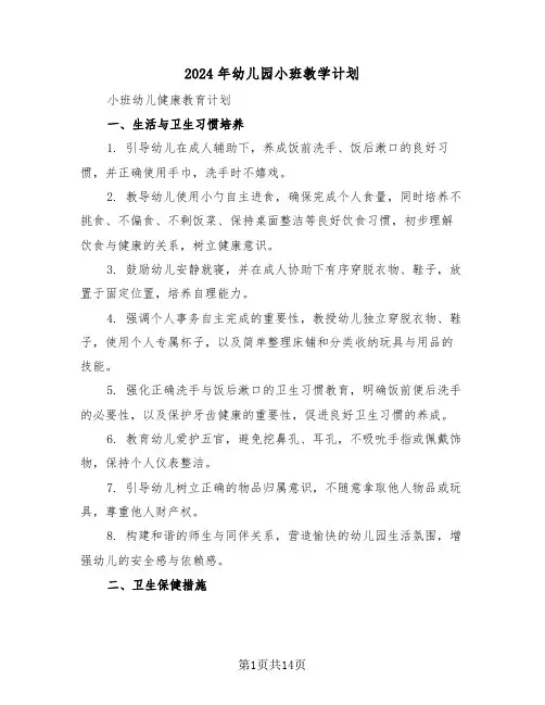 2024年幼儿园小班教学计划（六篇）