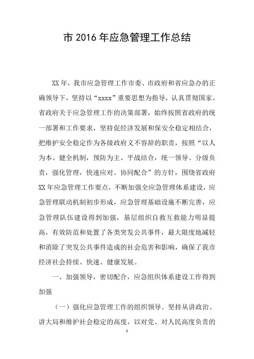 市2016年应急管理工作总结