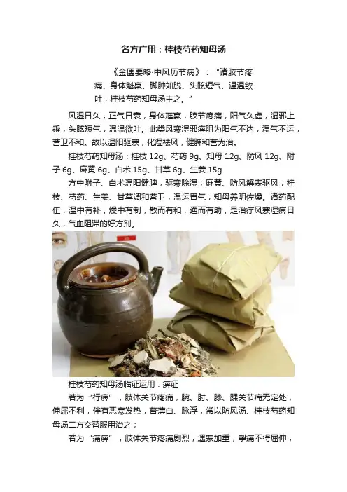 名方广用：桂枝芍药知母汤
