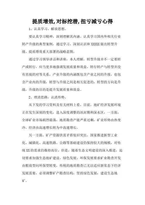 提质增效,对标挖潜,扭亏减亏心得