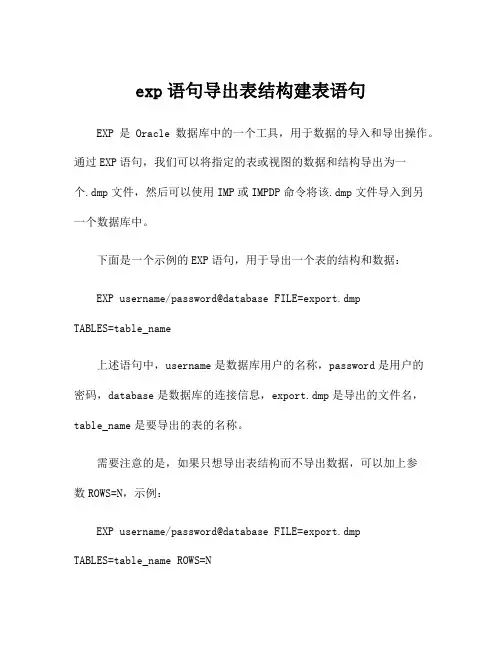 exp语句导出表结构建表语句