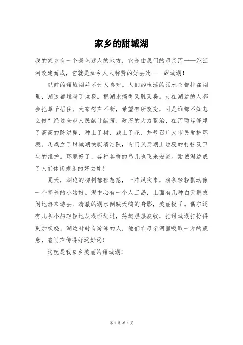 家乡的甜城湖_四年级作文