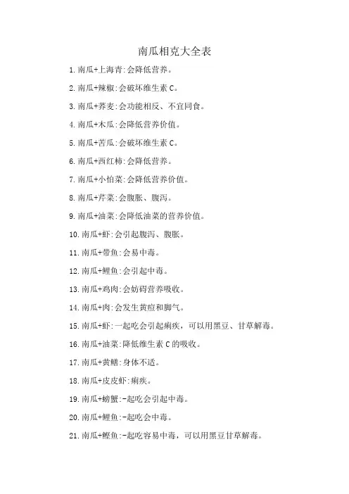 南瓜相克大全表