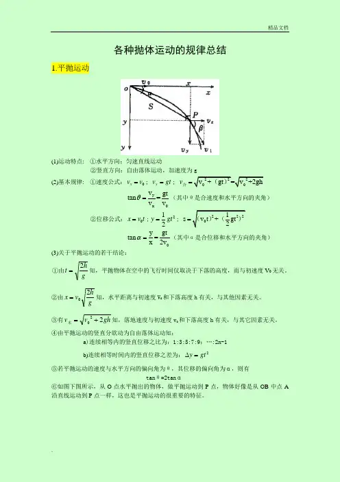 抛体运动公式