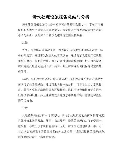 污水处理设施报告总结与分析