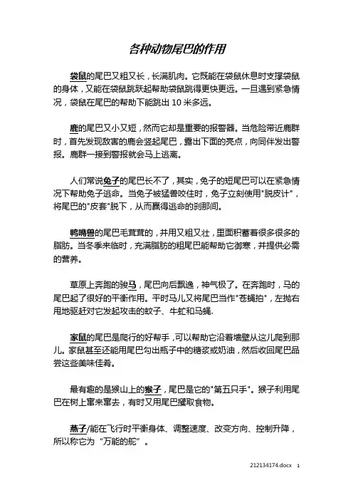 (一年级)动物尾巴的作用