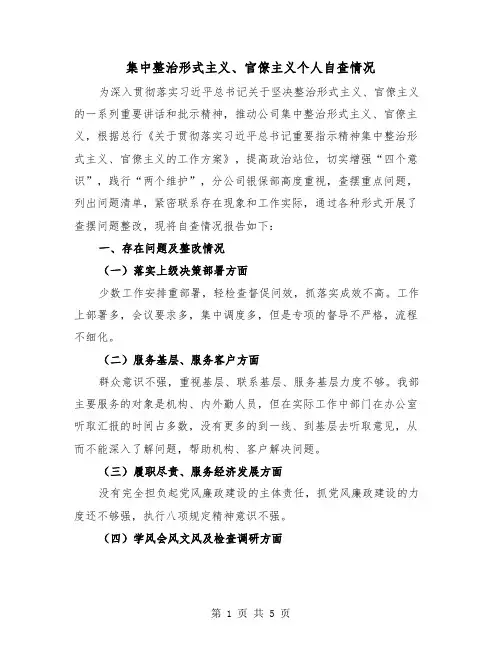集中整治形式主义、官僚主义个人自查情况(二篇)