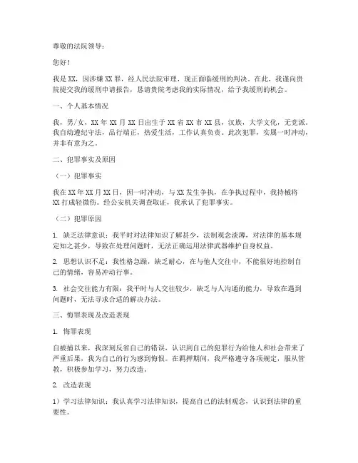 关于申请缓刑申请报告