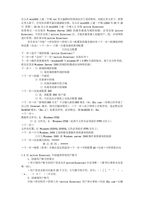 怎么在win2003上建一个域