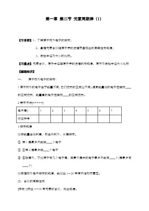 最新精编高中人教版必修二高中化学1.2.1元素周期律(1)导学案