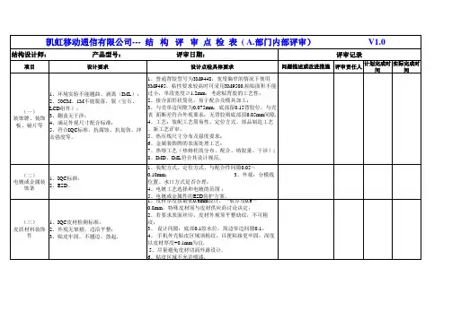 KH 手机结构评审点检表(A.工业设计内部评审)