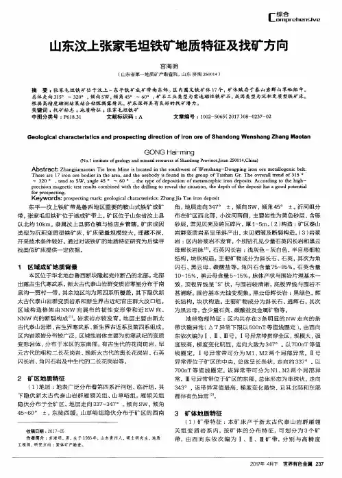 山东汶上张家毛坦铁矿地质特征及找矿方向