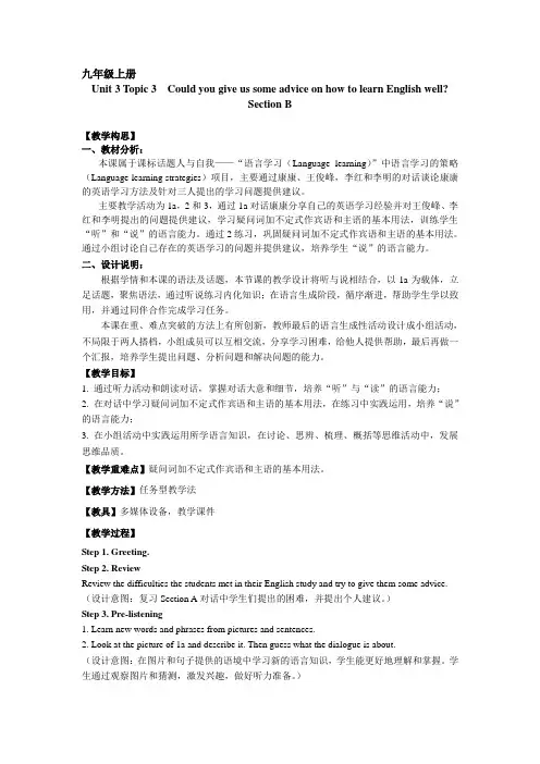 Unit 3 Topic3 SectionB教案 仁爱版九年级英语上册