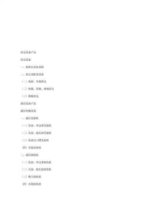 雷达设备产品(2021整理)