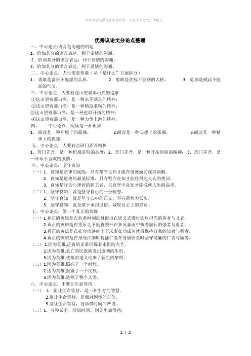 优秀议论文分论点整理