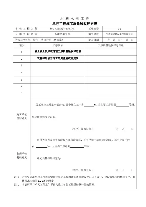 土方开挖质量评定表