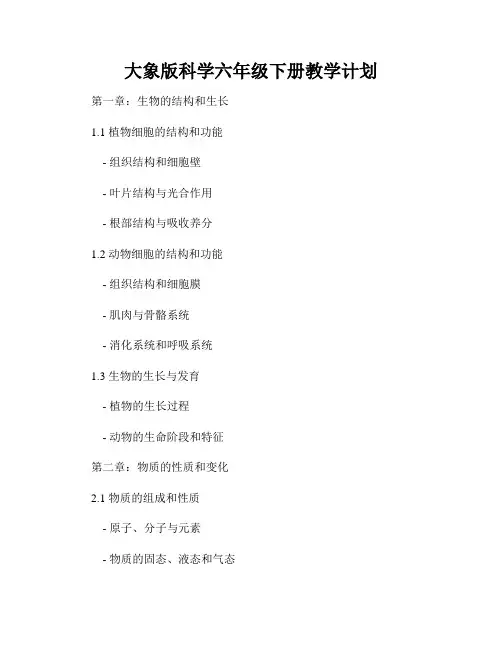 大象版科学六年级下册教学计划
