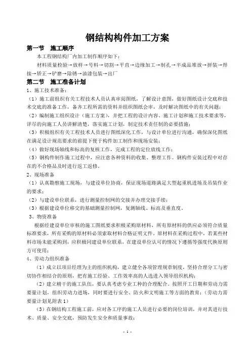 钢结构构件加工方案