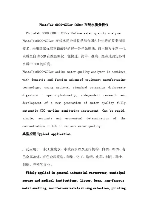 PhotoTek 6000-CODcr CODcr在线水质分析仪