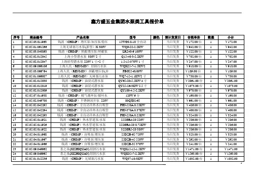 鑫方盛五金集团水泵类工具报价单
