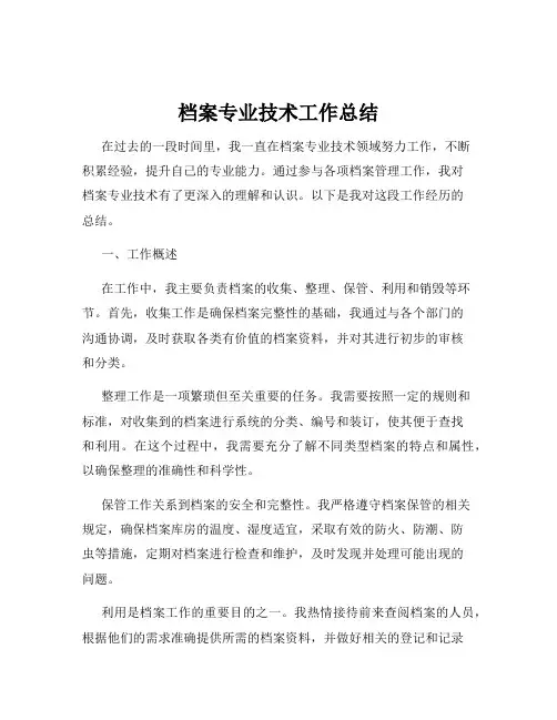 档案专业技术工作总结