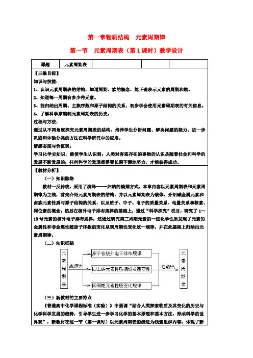 高中化学元素周期律教学设计新人教版必修1