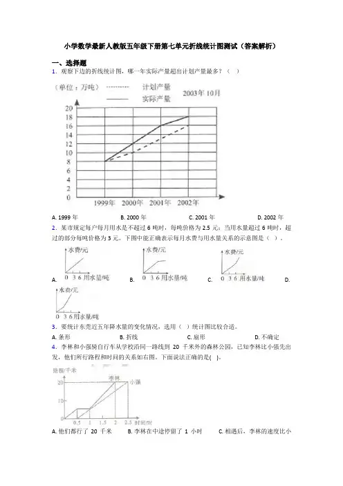 小学数学最新人教版五年级下册第七单元折线统计图测试(答案解析)
